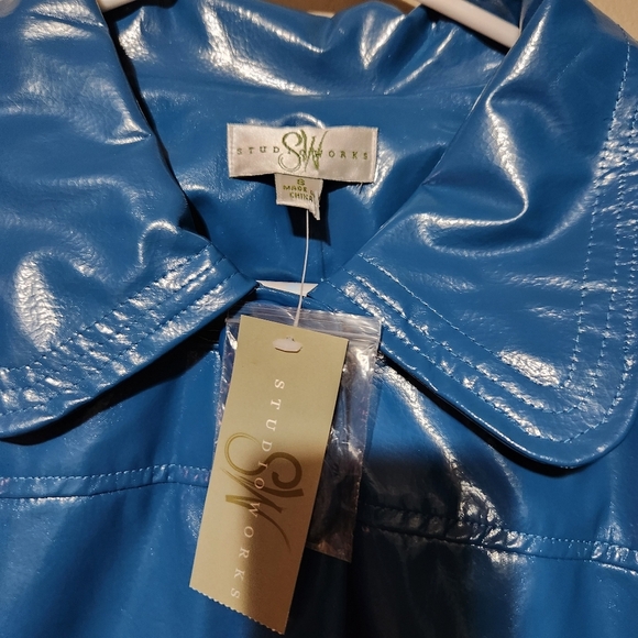 NWT Vintage Studio Works Button Down Blue Vinyl Jacket w/Pockets Size P SMALL - Picture 3 of 4